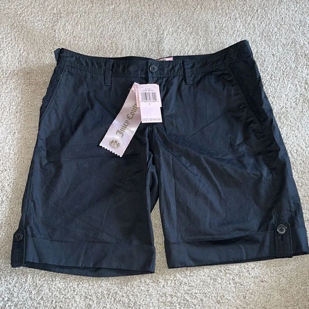 NWT Juicy Couture Black Hard Woven Bermuda Short 6